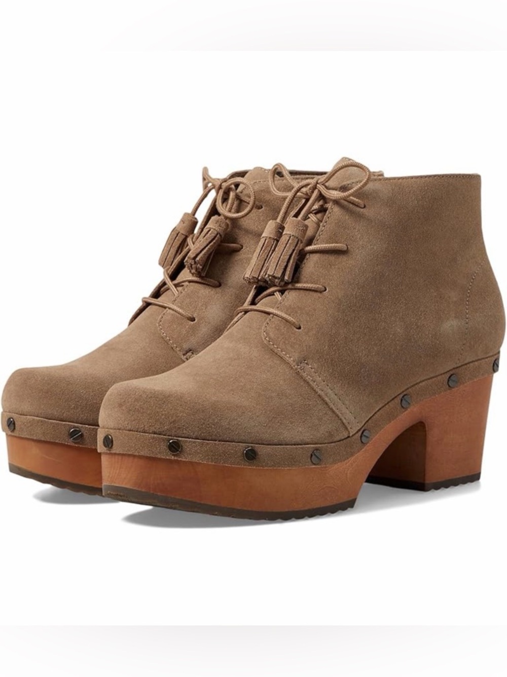 Dr. Scholl's Taupe Suede Tassel Lace-Up Platform Ankle Boots